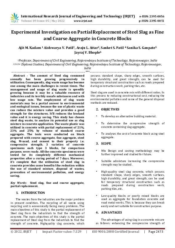 (PDF) Experimental Investigation on Partial Replacement of Steel Slag ...