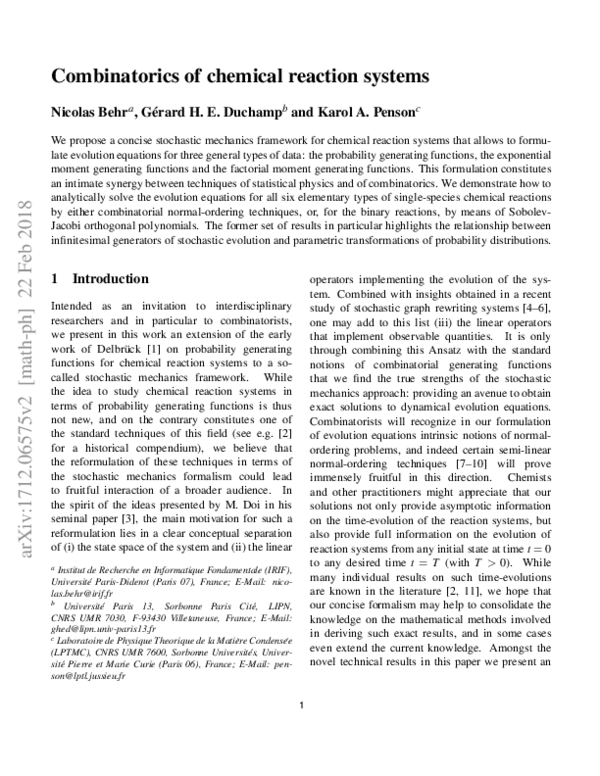 (PDF) Combinatorics of chemical reaction systems