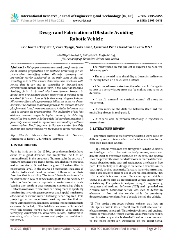 (PDF) Design and Fabrication of Obstacle Avoiding Robotic Vehicle
