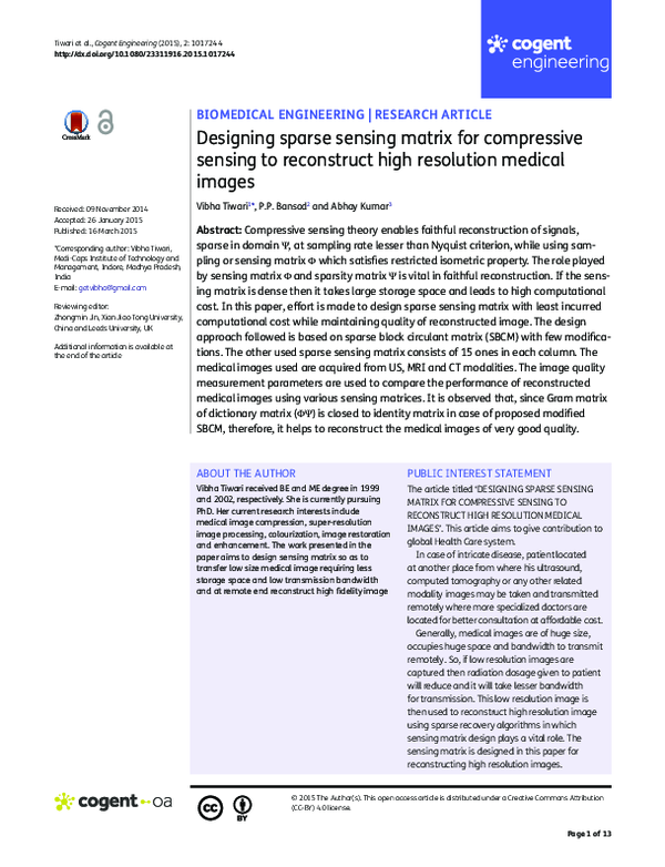 (PDF) Designing sparse sensing matrix for compressive sensing to ...