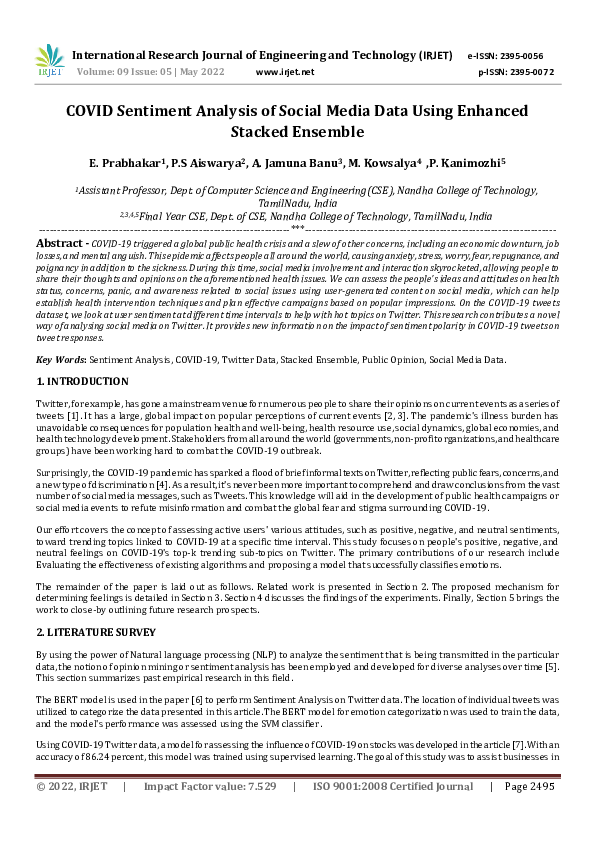 (PDF) COVID Sentiment Analysis of Social Media Data Using Enhanced ...