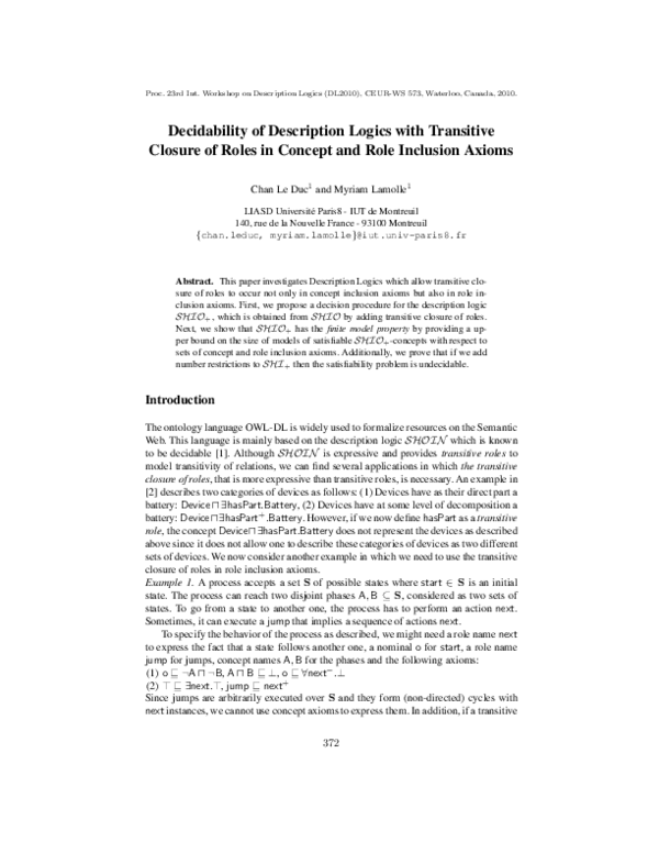 (PDF) Decidability of description logics with transitive closure of ...