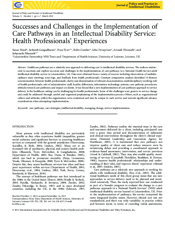 (PDF) Successes and Challenges in the Implementation of Care Pathways ...