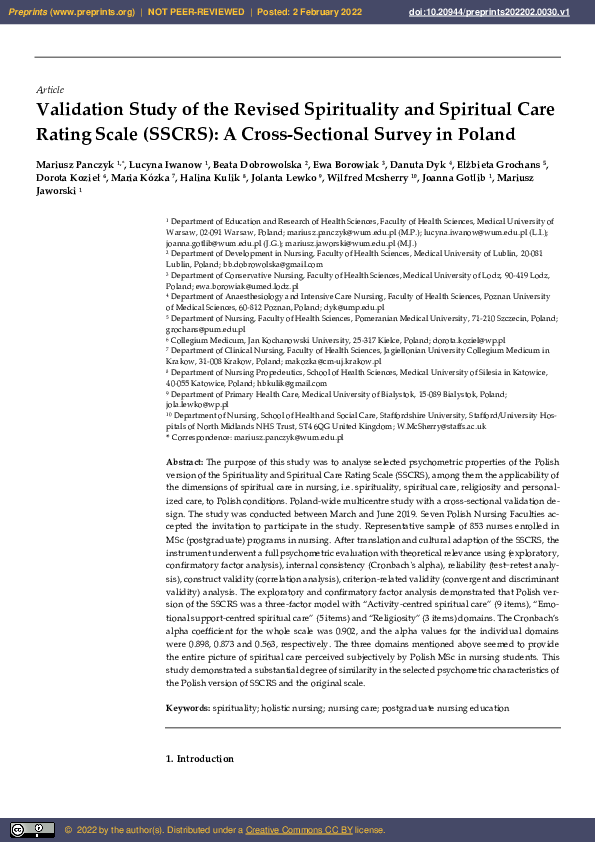 (PDF) Validation Study of the Revised Spirituality and Spiritual Care ...