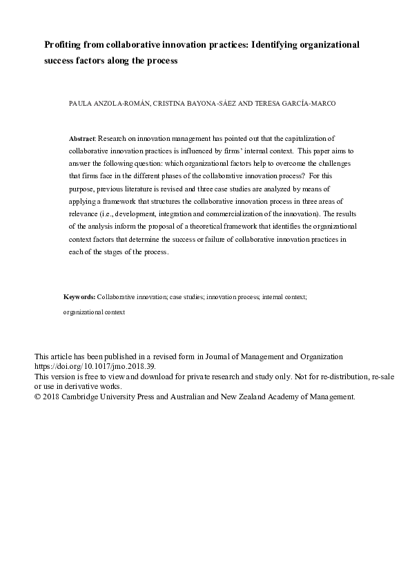 (PDF) Profiting from collaborative innovation practices: Identifying ...