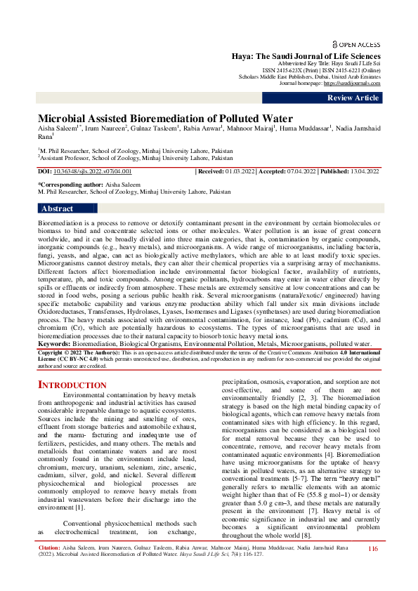 (PDF) Microbial Assisted Bioremediation of Polluted Water