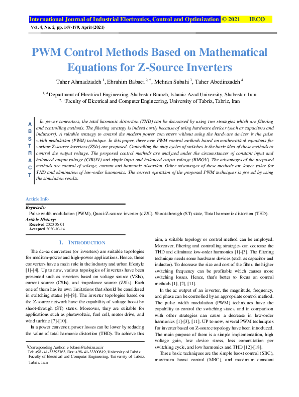 (PDF) PWM Control Methods Based on Mathematical Equations for Z-Source ...