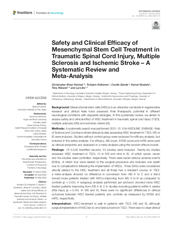 (PDF) Safety and Clinical Efficacy of Mesenchymal Stem Cell Treatment ...