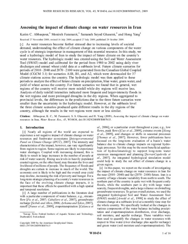 (PDF) Assessing the impact of climate change on water resources in Iran