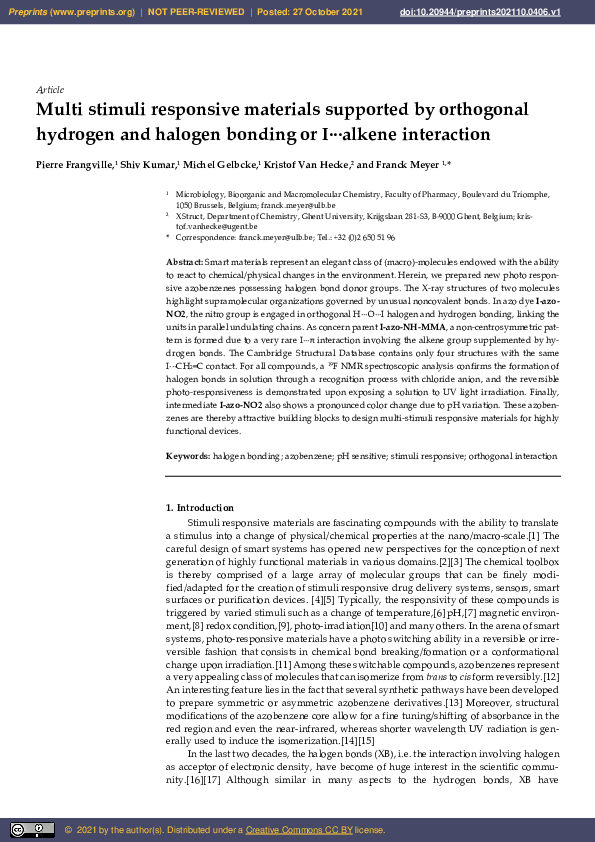 (PDF) Multi Stimuli Responsive Materials Supported by Orthogonal ...