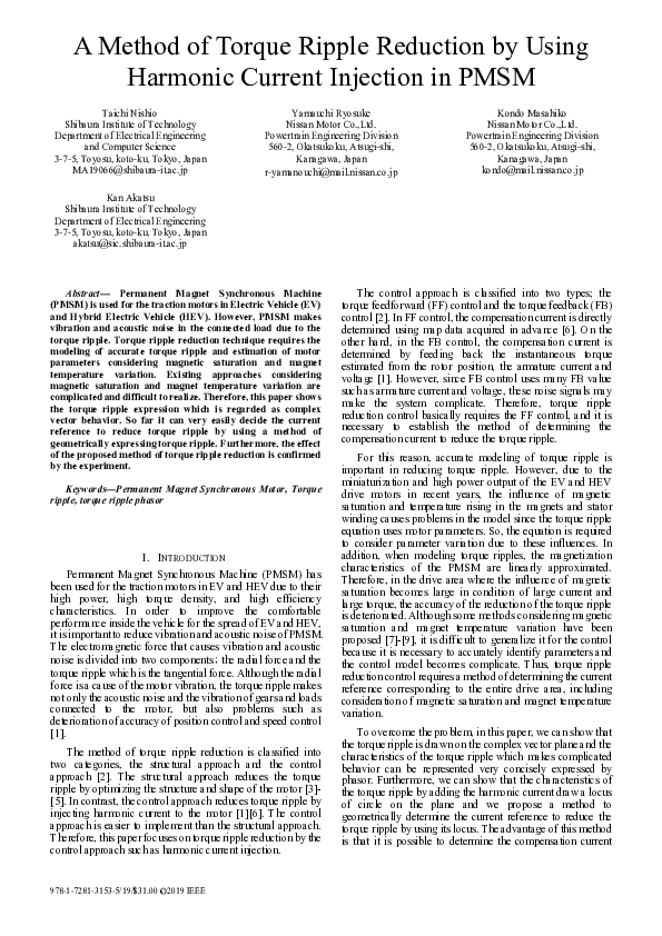 (PDF) A Method of Torque Ripple Reduction by Using Harmonic Current ...