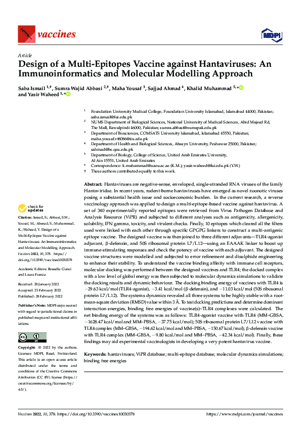 (PDF) Design of a Multi-Epitopes Vaccine against Hantaviruses: An ...