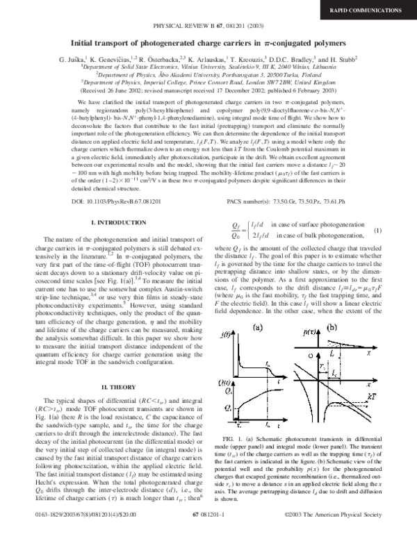 (PDF) Initial transport of photogenerated charge carriers inπ ...