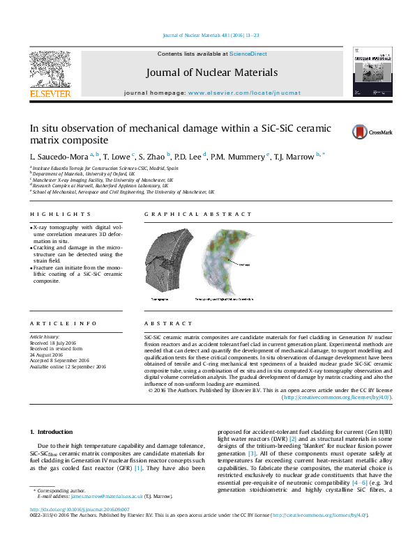 (PDF) In situ observation of mechanical damage within a SiC-SiC ceramic ...