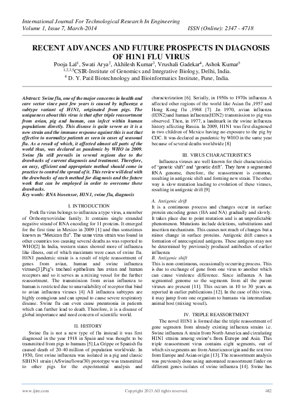 (PDF) Recent Advances and Future Prospects in Diagnosis of H1N1 Flu Virus
