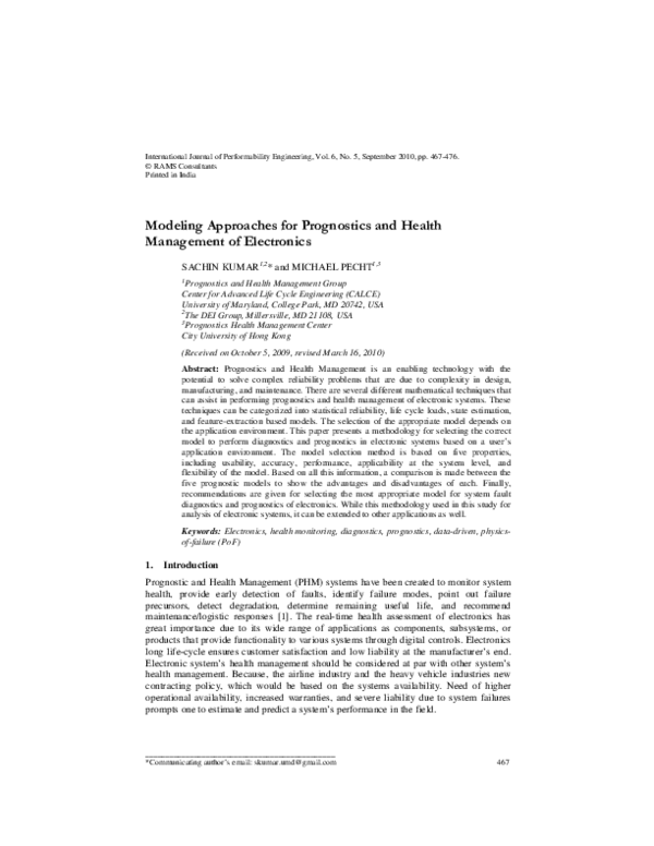 (PDF) Modeling Approaches for Prognostics and Health Management of ...