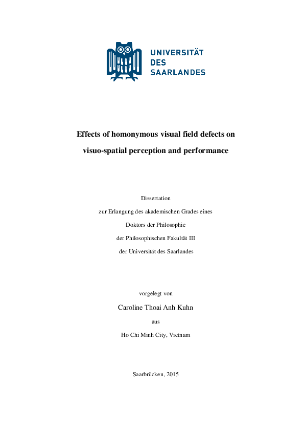 (PDF) Effects of homonymous visual field defects on visuo-spatial ...