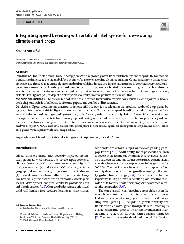 (PDF) Integrating speed breeding with artificial intelligence for ...