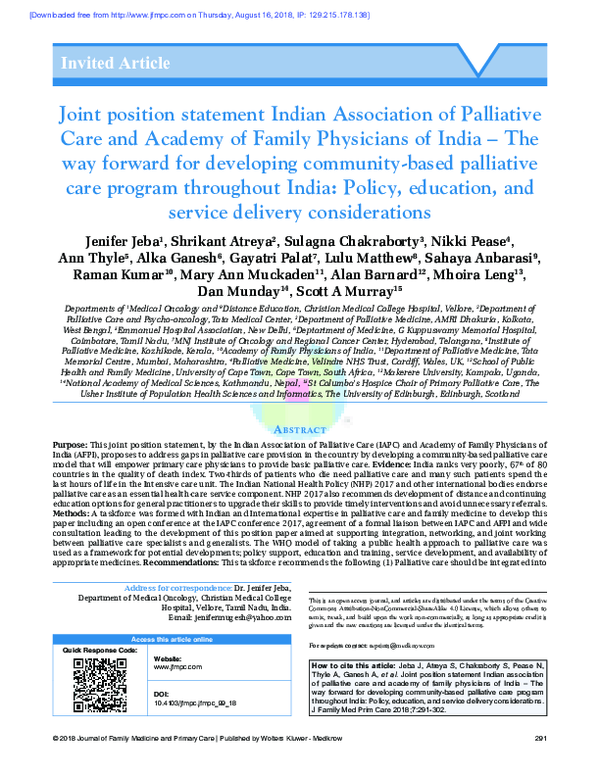 (PDF) Joint position statement Indian Association of Palliative Care ...