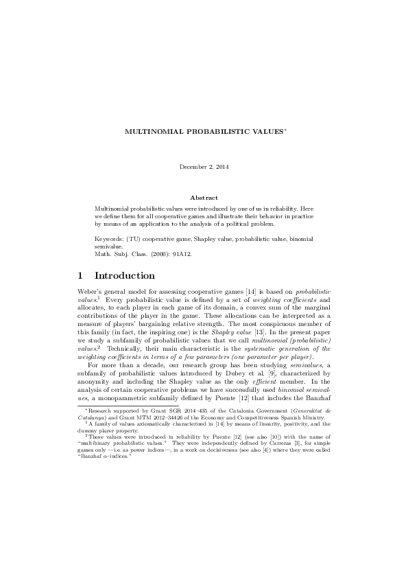 (PDF) Multinomial Probabilistic Values
