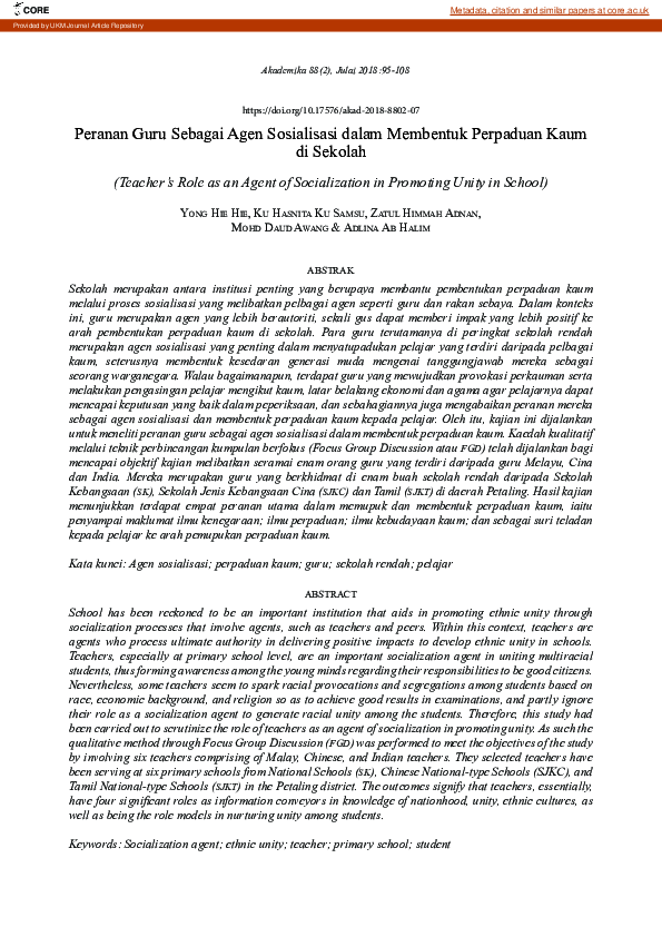(PDF) Peranan Guru Sebagai Agen Sosialisasi dalam Membentuk Perpaduan ...