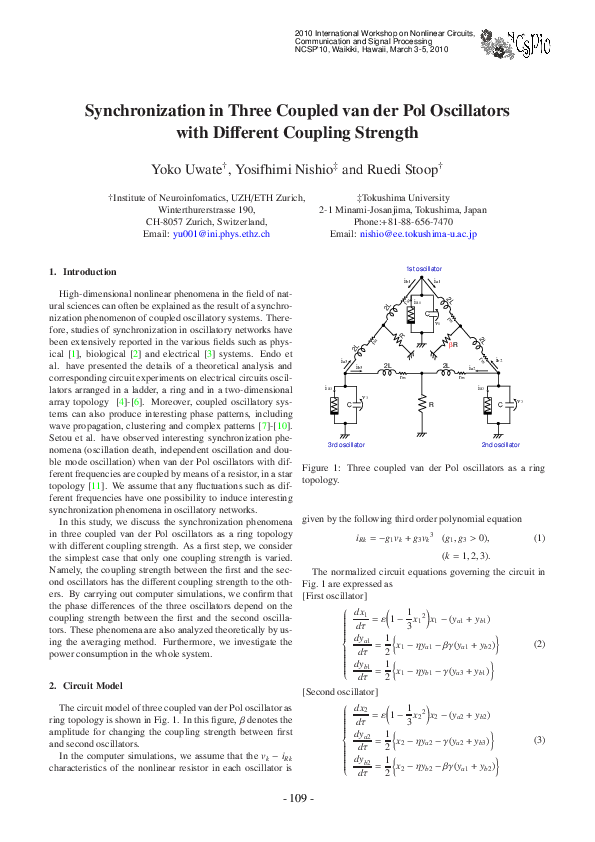 (PDF) Synchronization in three coupled van der Pol oscillators with ...