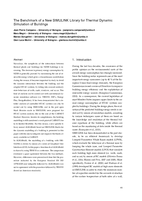 (PDF) The benchmark of a new SIMULINK library for the thermal dynamic ...