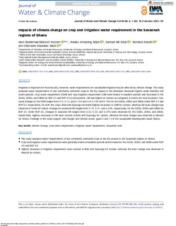 (PDF) Impacts of climate change on crop and irrigation water ...
