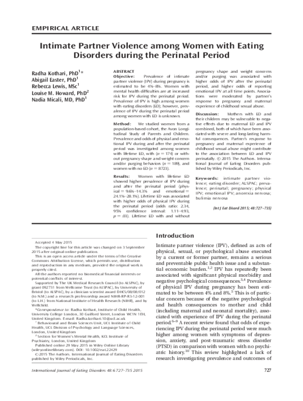 (PDF) Intimate partner violence among women with eating disorders ...