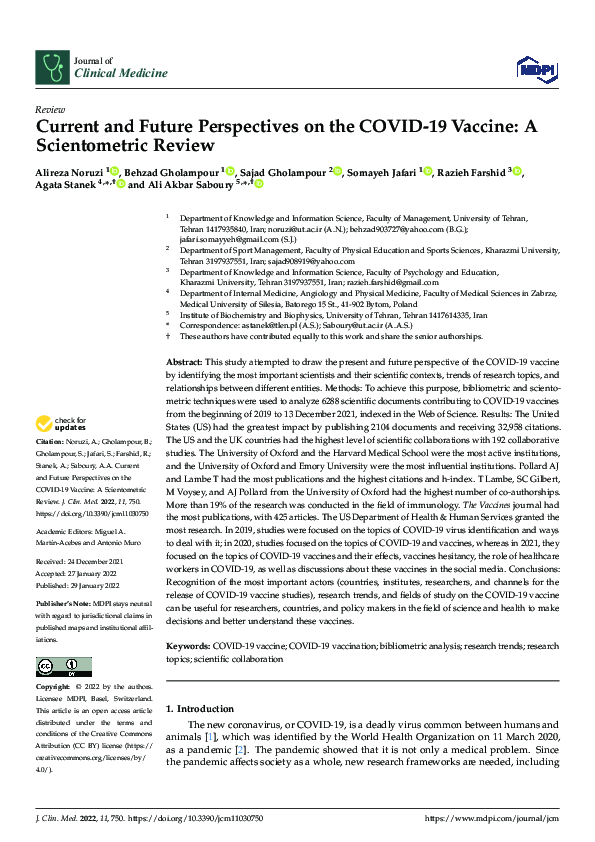 (PDF) Current and Future Perspectives on the COVID-19 Vaccine: A ...