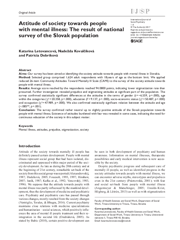 (PDF) Attitude of society towards people with mental illness: The ...