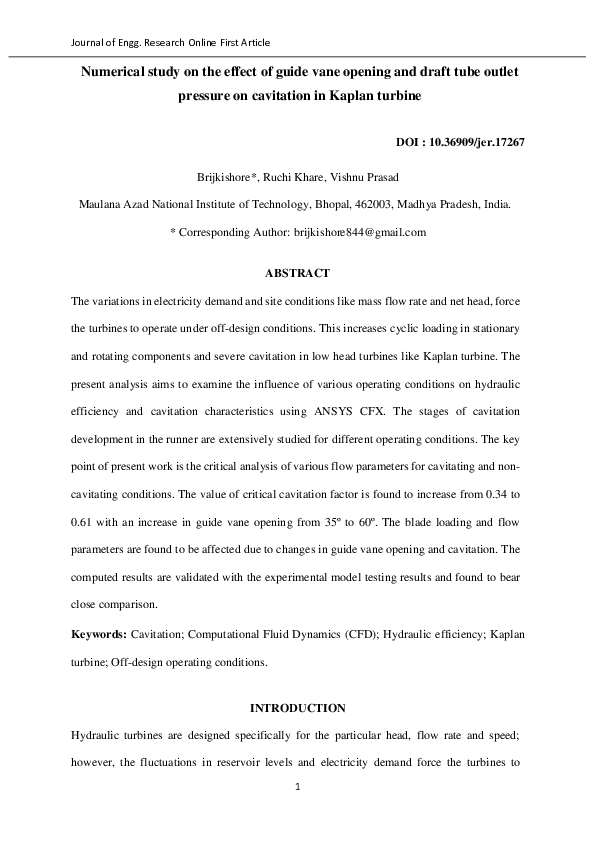 (PDF) Numerical study on the effect of guide vane opening and draft ...