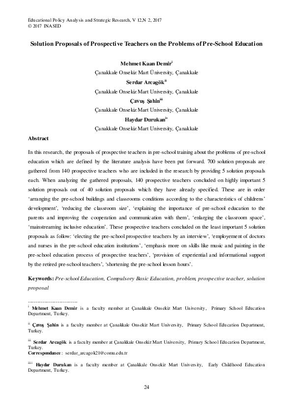 (PDF) Solution Proposals of Prospective Teachers on the Problems of Pre ...