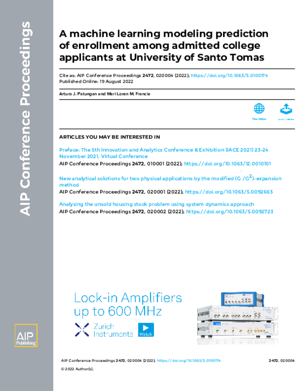 (PDF) A machine learning modeling prediction of enrollment among ...