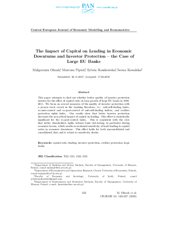 (PDF) The Impact of Capital on Lending in Economic Downturns and ...
