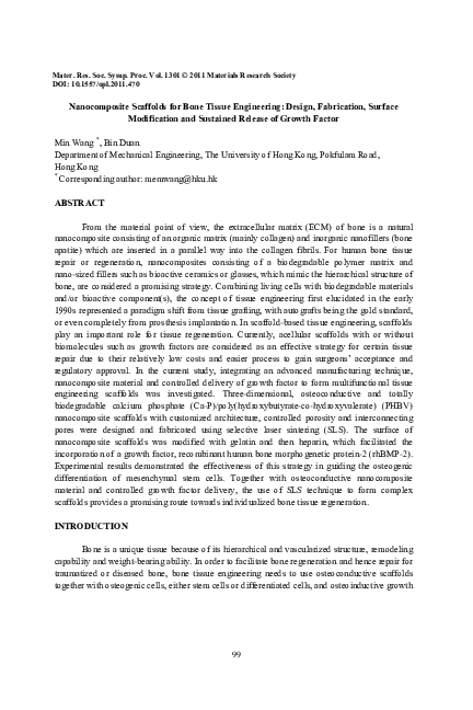 (PDF) Nano-composite scaffolds for bone tissue engineering containing ...