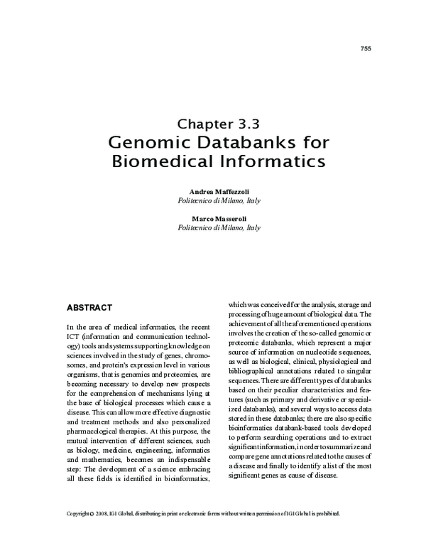 (PDF) Genomic Databanks for Biomedical Informatics
