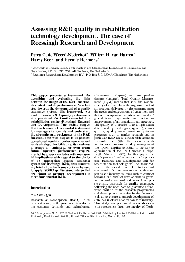 (PDF) Assessing R quality in rehabilitation technology development. The ...