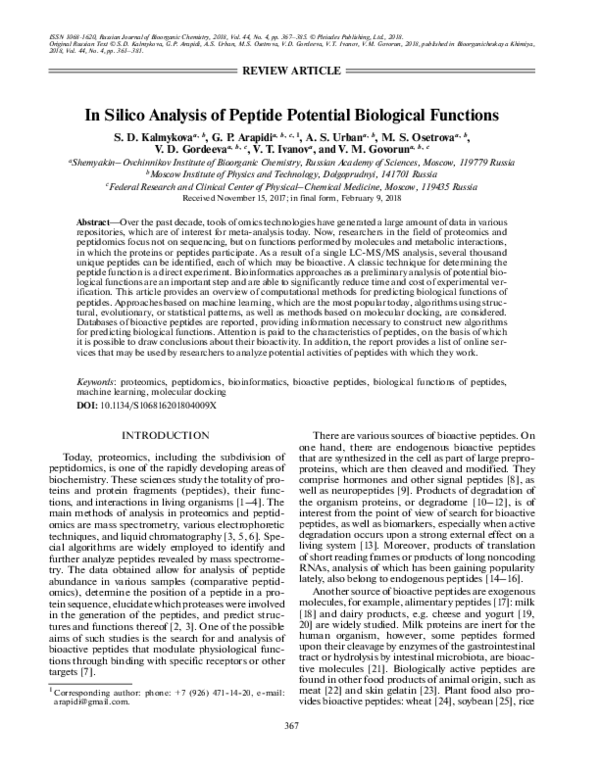 (PDF) In Silico Analysis of Peptide Potential Biological Functions