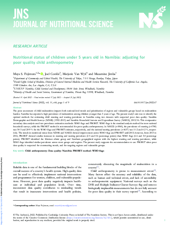 (PDF) Nutritional status of children under 5 years old in Namibia ...