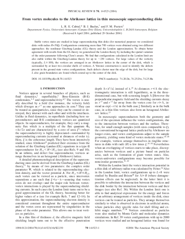 (PDF) From vortex molecules to the Abrikosov lattice in thin mesoscopic ...
