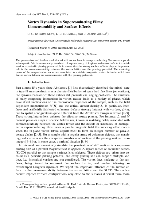 (PDF) Vortex Dynamics in Superconducting Films: Comensurability and ...