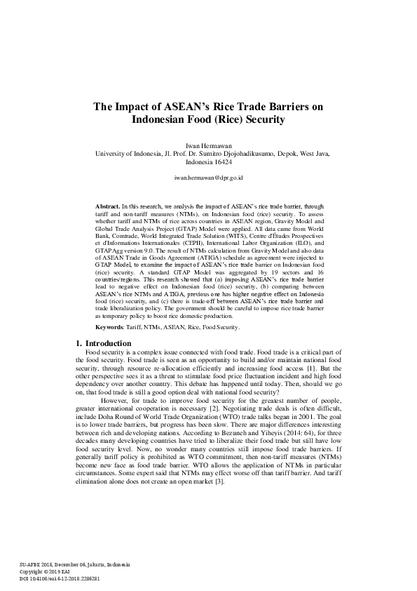 (PDF) The Impact of ASEAN’s Rice Trade Barriers on Indonesian Food ...
