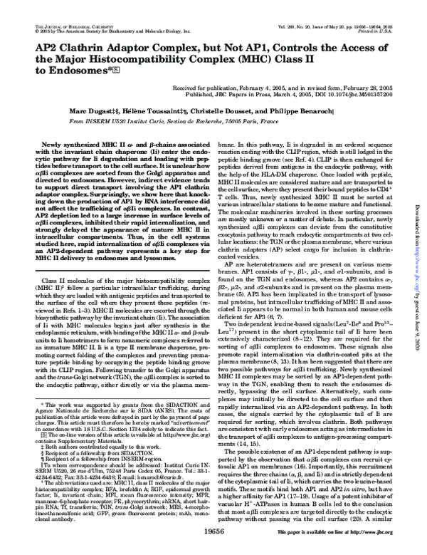 (PDF) AP2 Clathrin Adaptor Complex, but Not AP1, Controls the Access of ...