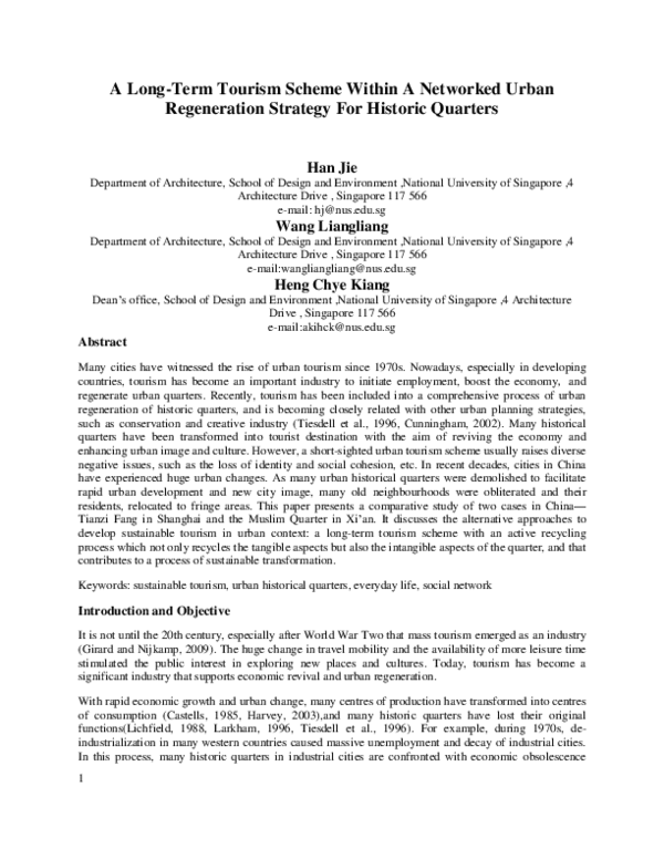 (PDF) A long-term tourism scheme within a networked urban regeneration ...