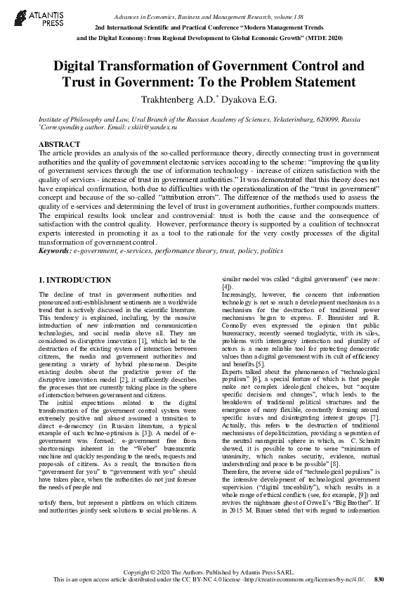 (PDF) Digital Transformation of Government Control and Trust in ...