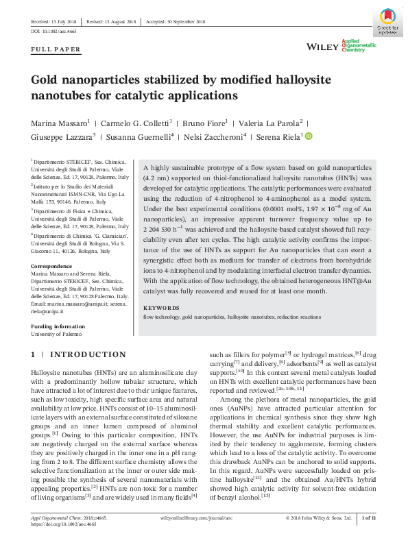 (PDF) Gold nanoparticles stabilized by modified halloysite nanotubes ...