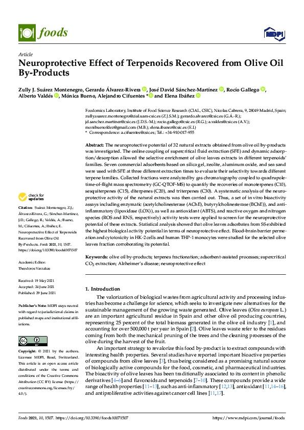 (PDF) Neuroprotective Effect of Terpenoids Recovered from Olive Oil By ...