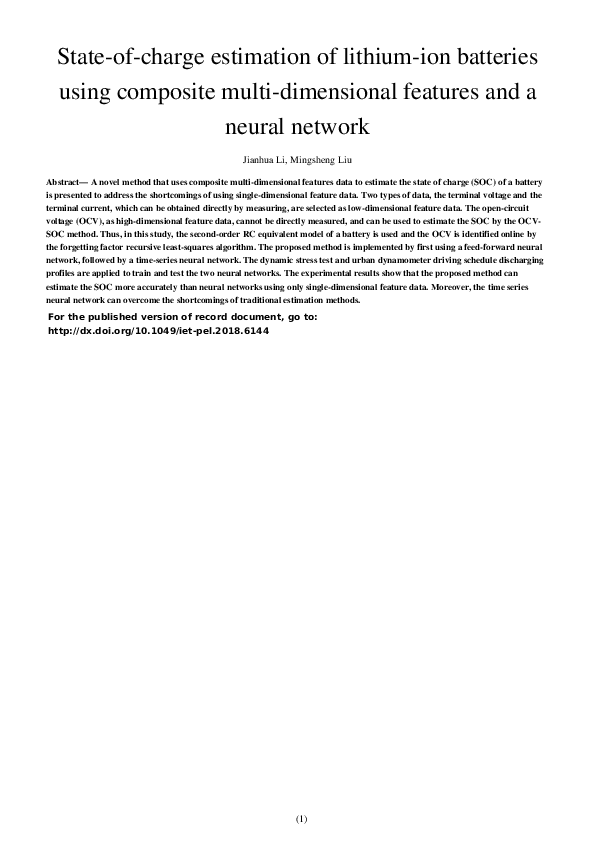 (PDF) State of Charge Estimation of Lithium-Ion Batteries by Extended ...