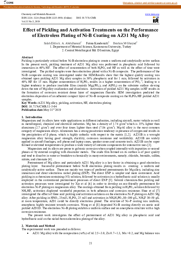 (PDF) Effect of Pickling and Activation Treatments on the Performance ...
